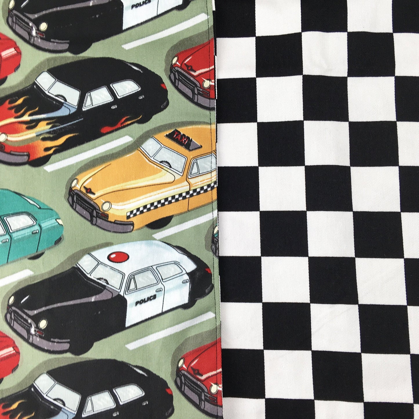 Reversible Apron - Checkered Flag & Vintage Cars