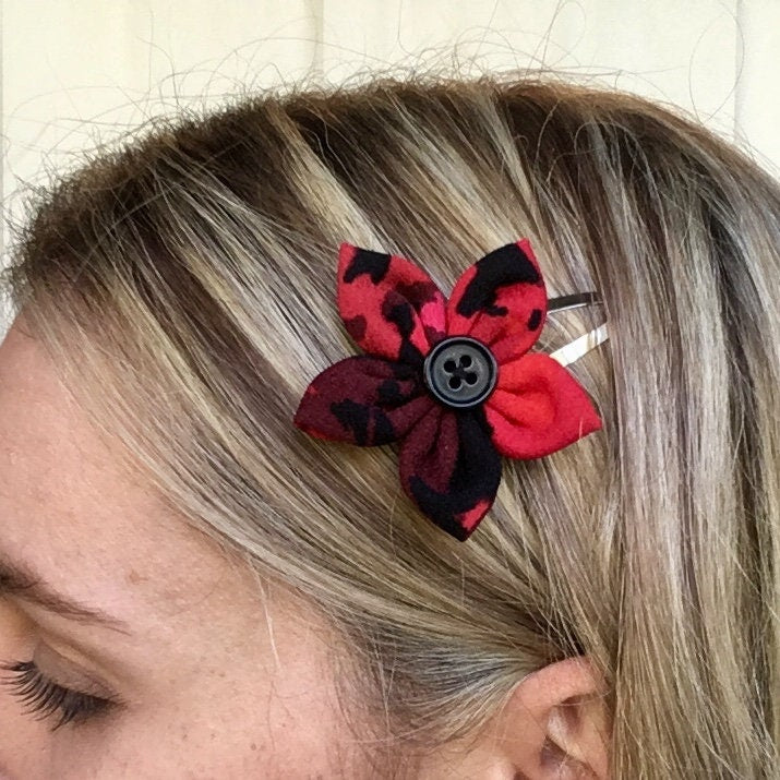 Hair Clips with Fabric Flowers