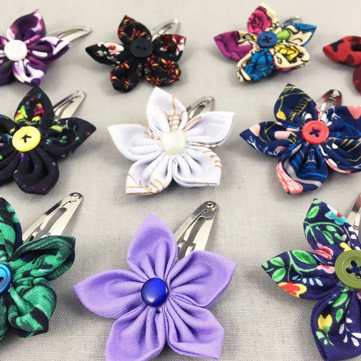 Hair Clips with Fabric Flowers