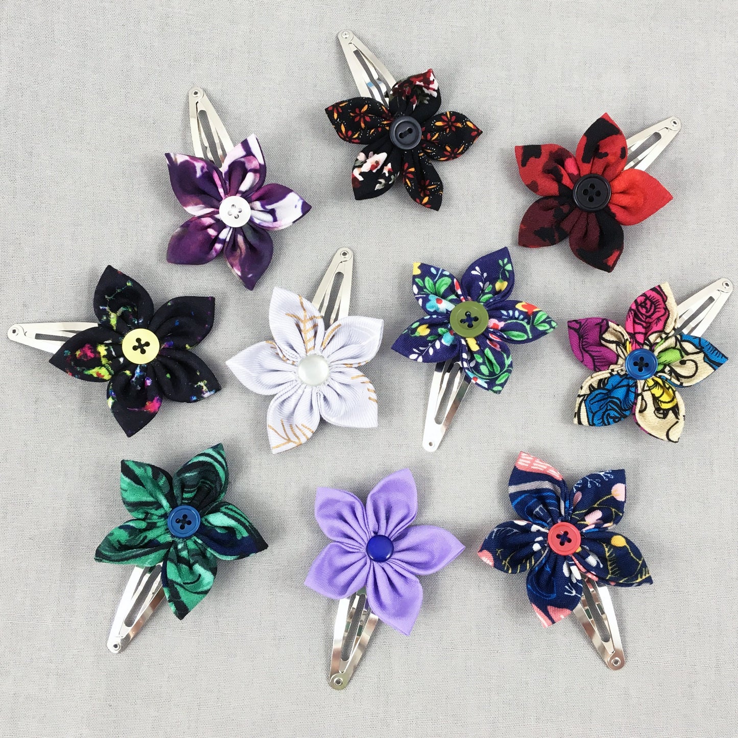 Hair Clips with Fabric Flowers