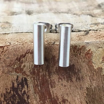 Silver Tube Stud Earrings