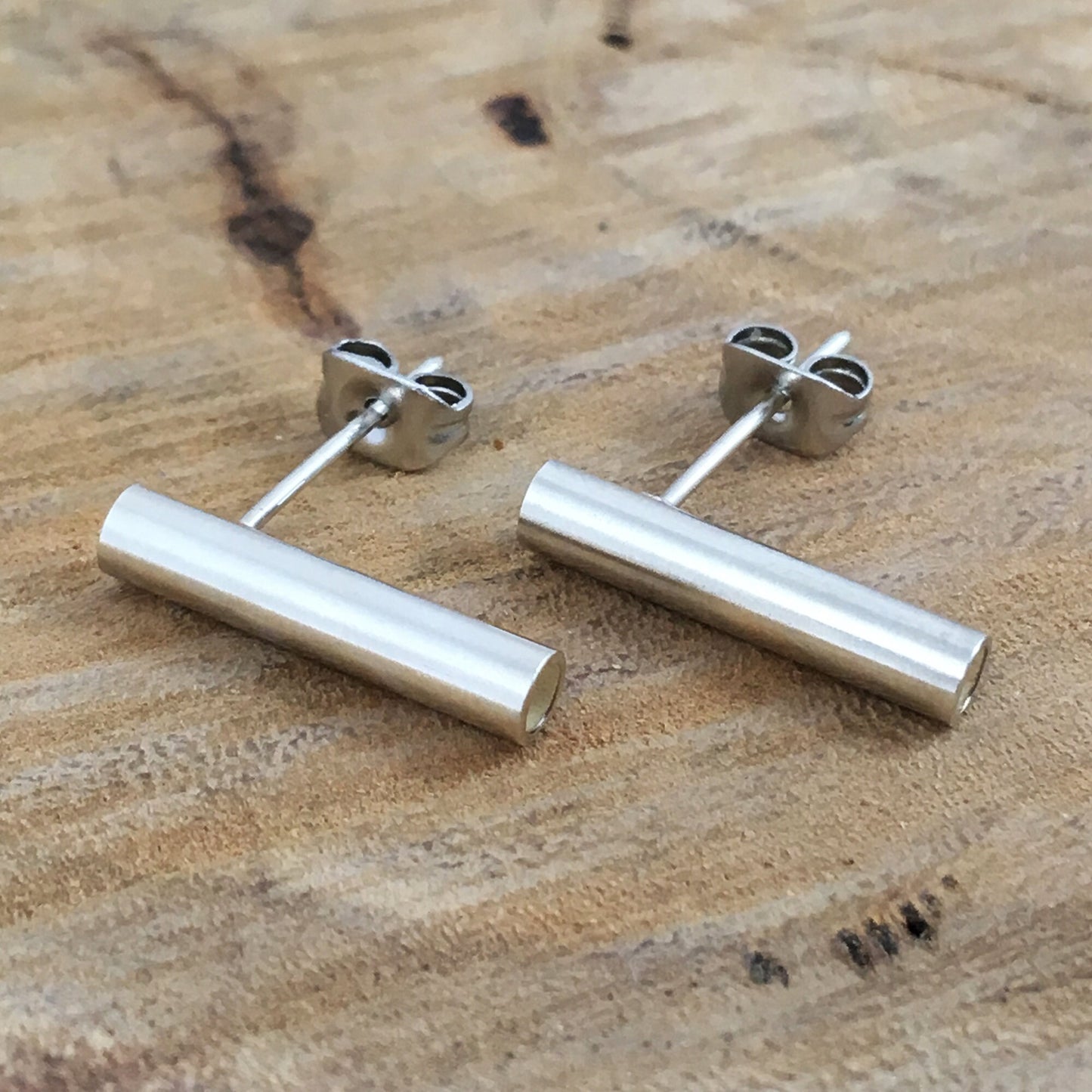 Silver Tube Stud Earrings