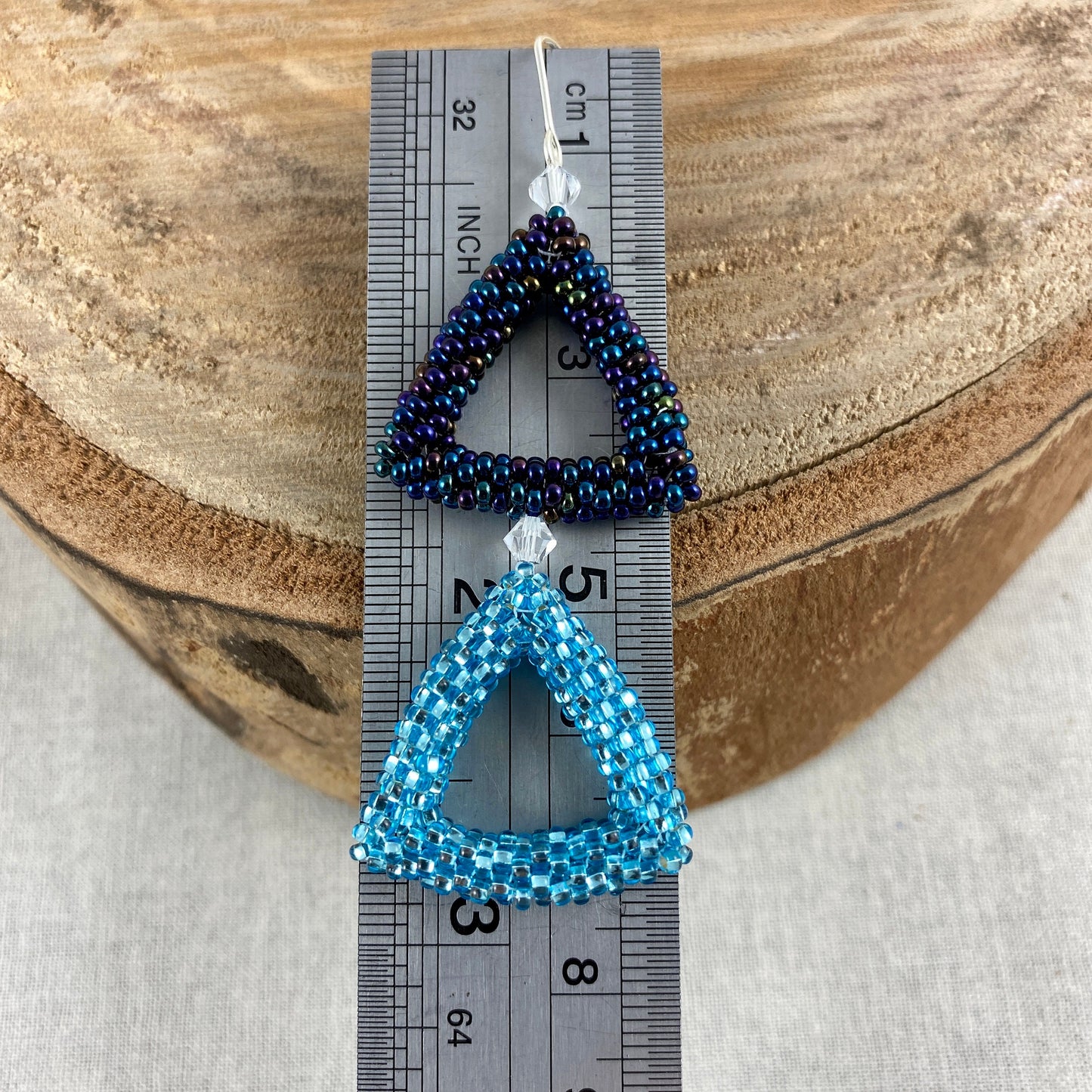 Blue Beaded Triangle Dangle Earrings