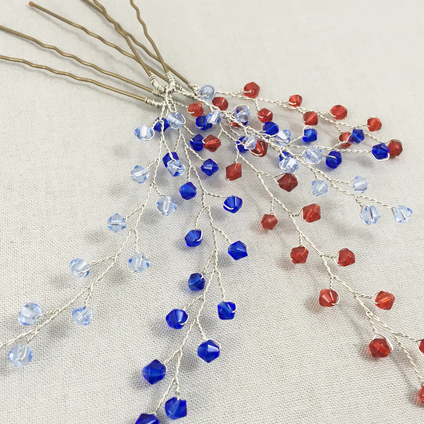 Blue and Red Crystal Hair Accessories