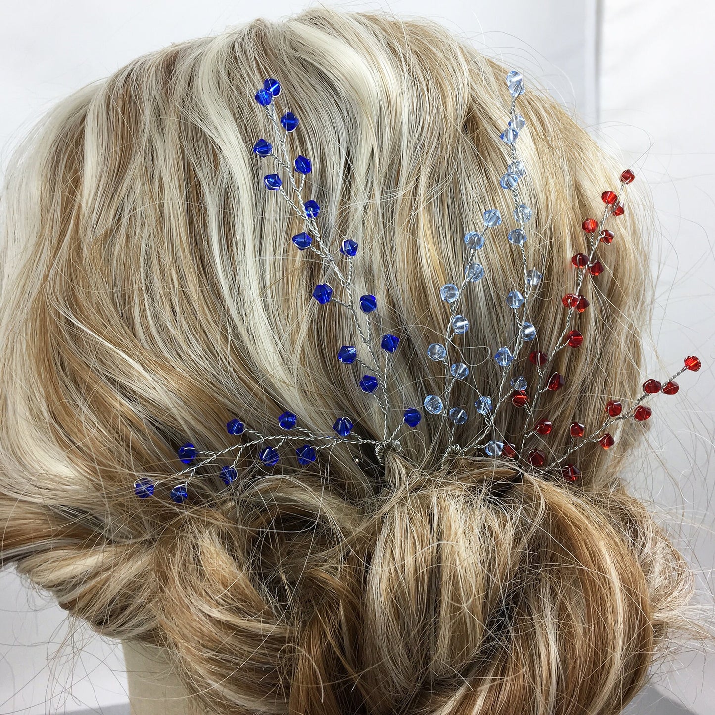 Blue and Red Crystal Hair Accessories