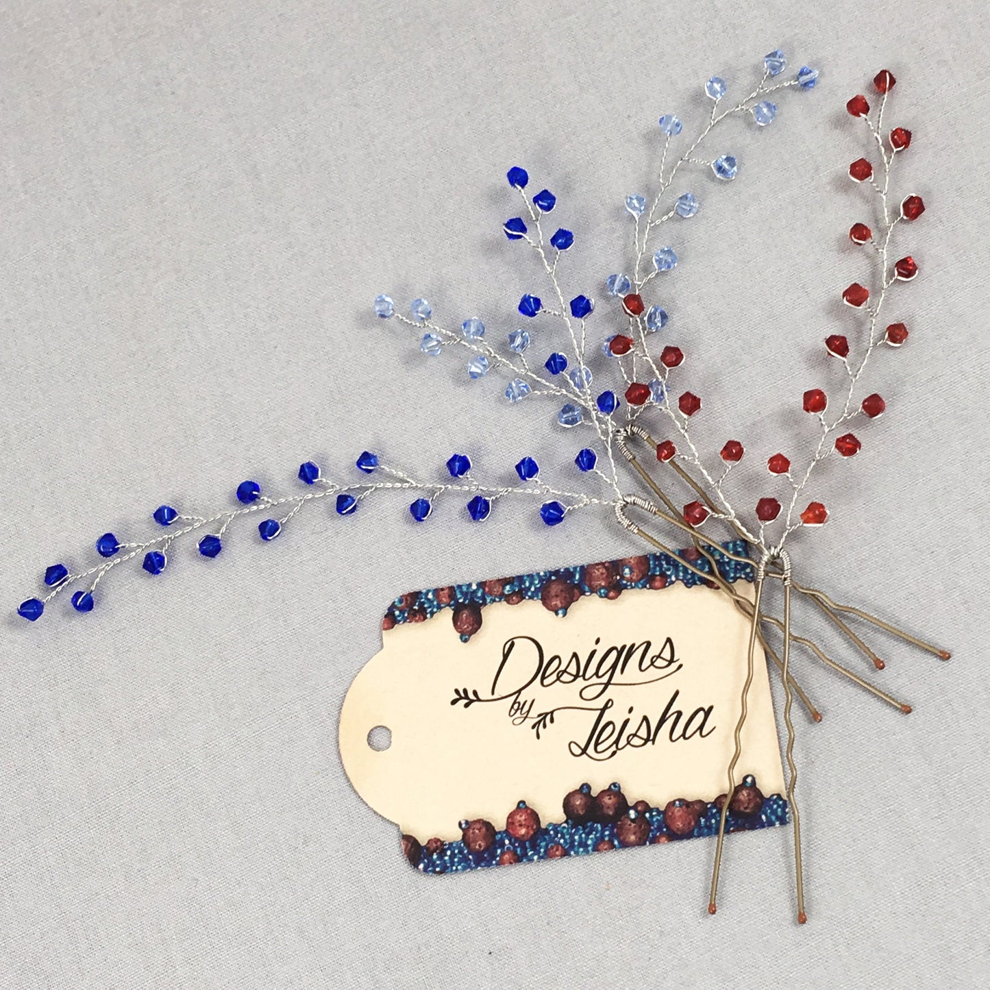 Blue and Red Crystal Hair Accessories