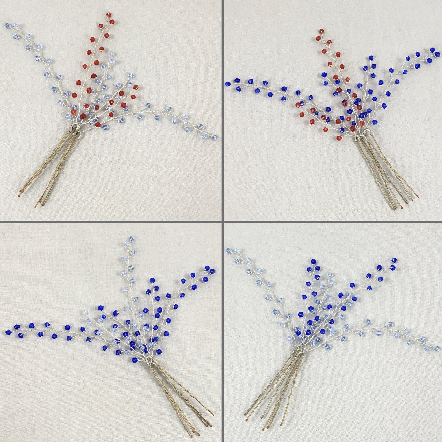 Blue and Red Crystal Hair Accessories