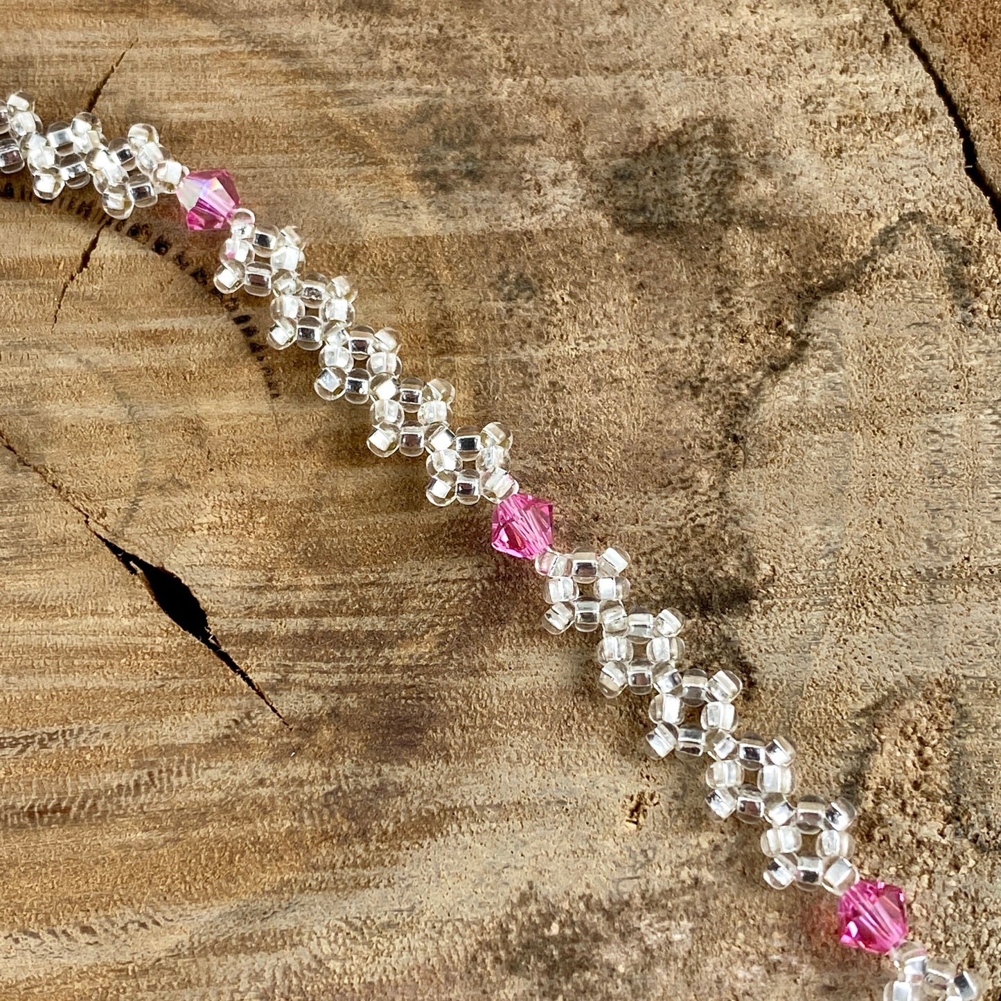 Pink and Red Beaded Triangle Necklace