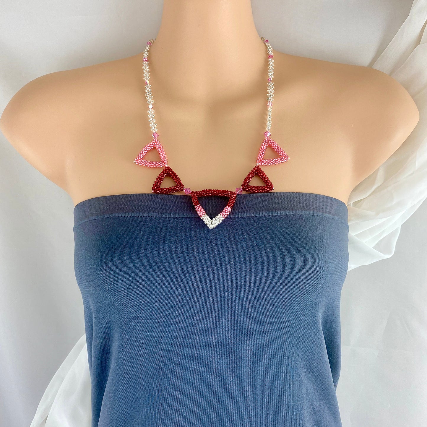 Pink and Red Beaded Triangle Necklace