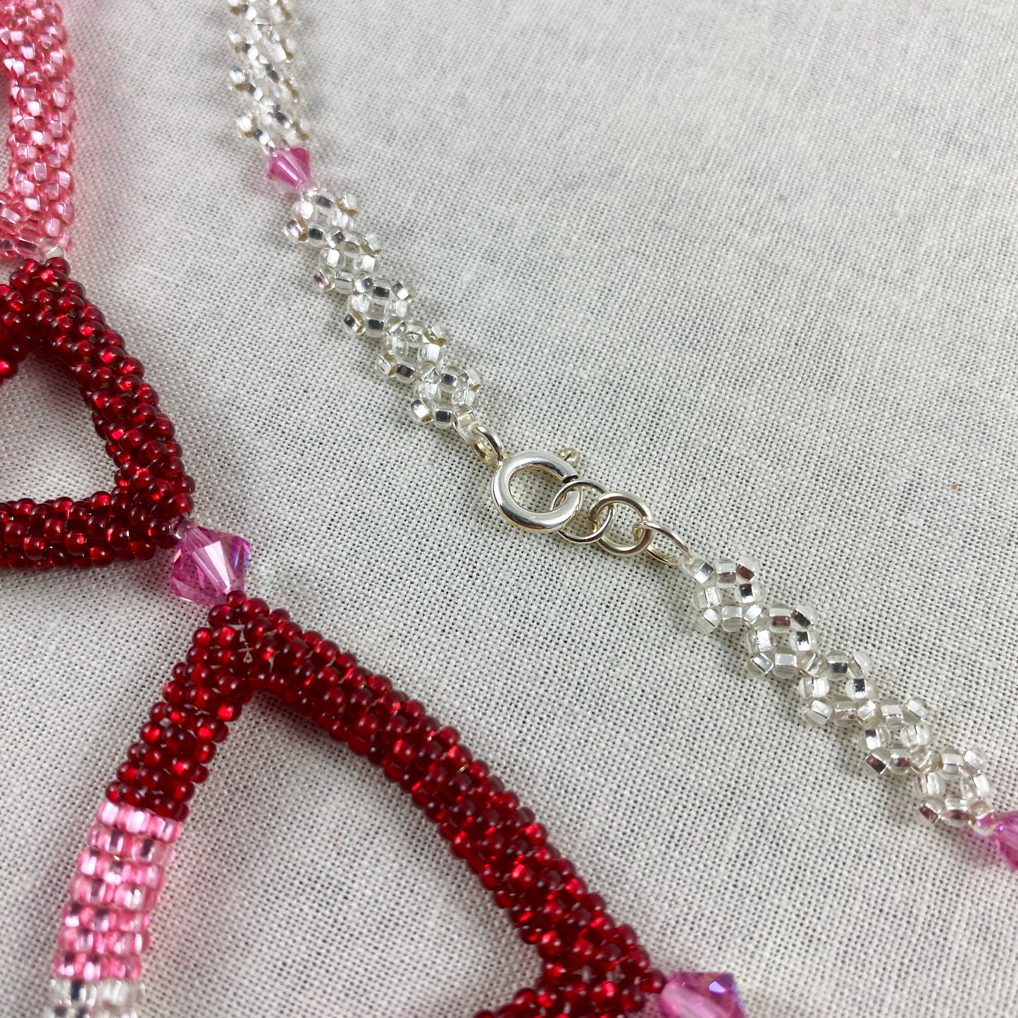 Pink and Red Beaded Triangle Necklace