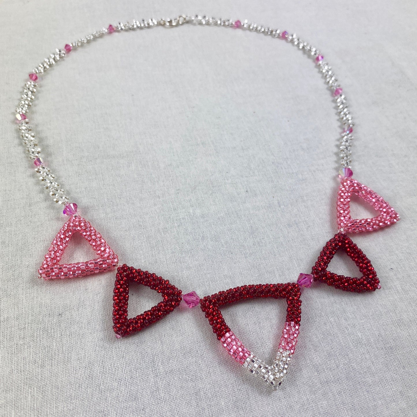 Pink and Red Beaded Triangle Necklace