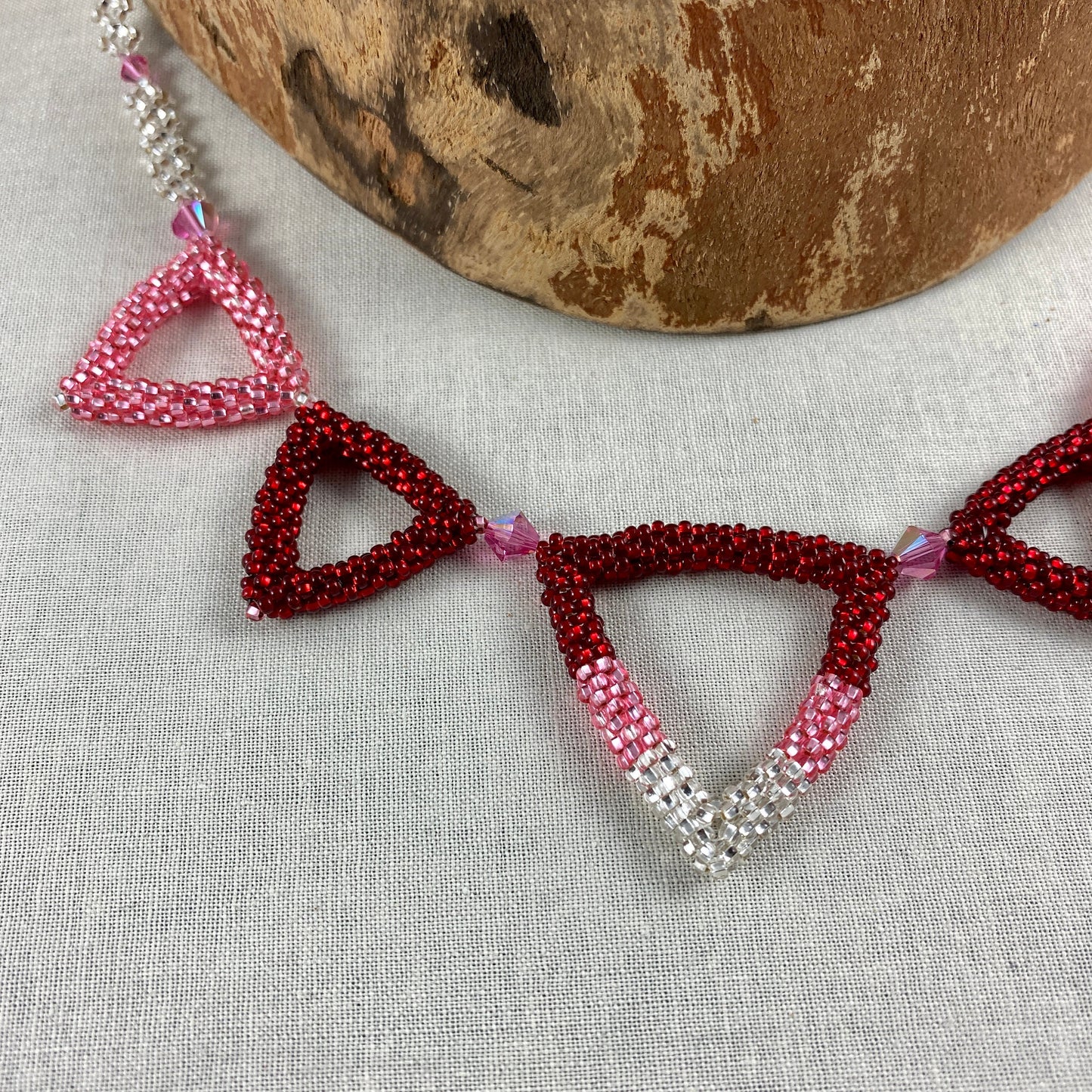 Pink and Red Beaded Triangle Necklace