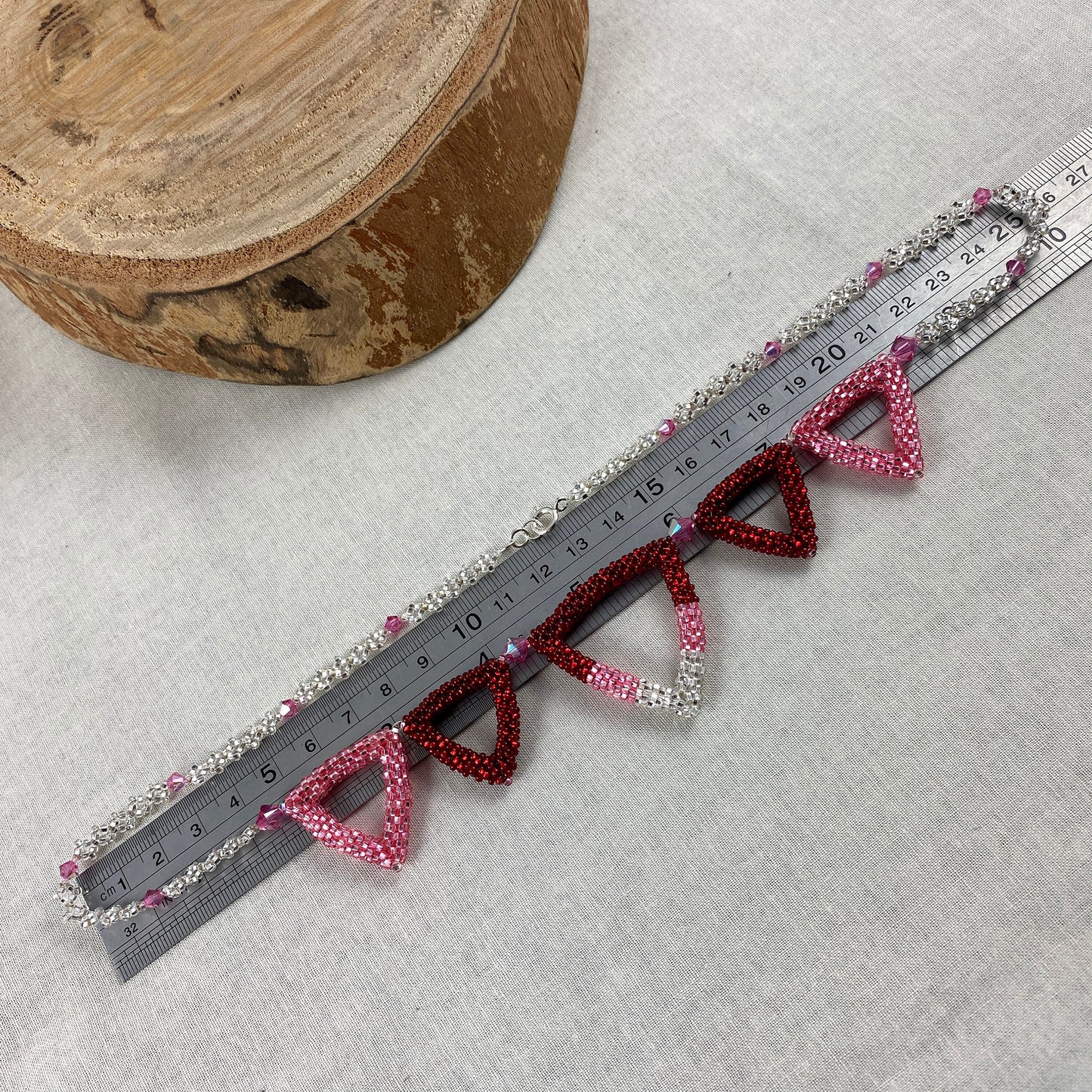 Pink and Red Beaded Triangle Necklace