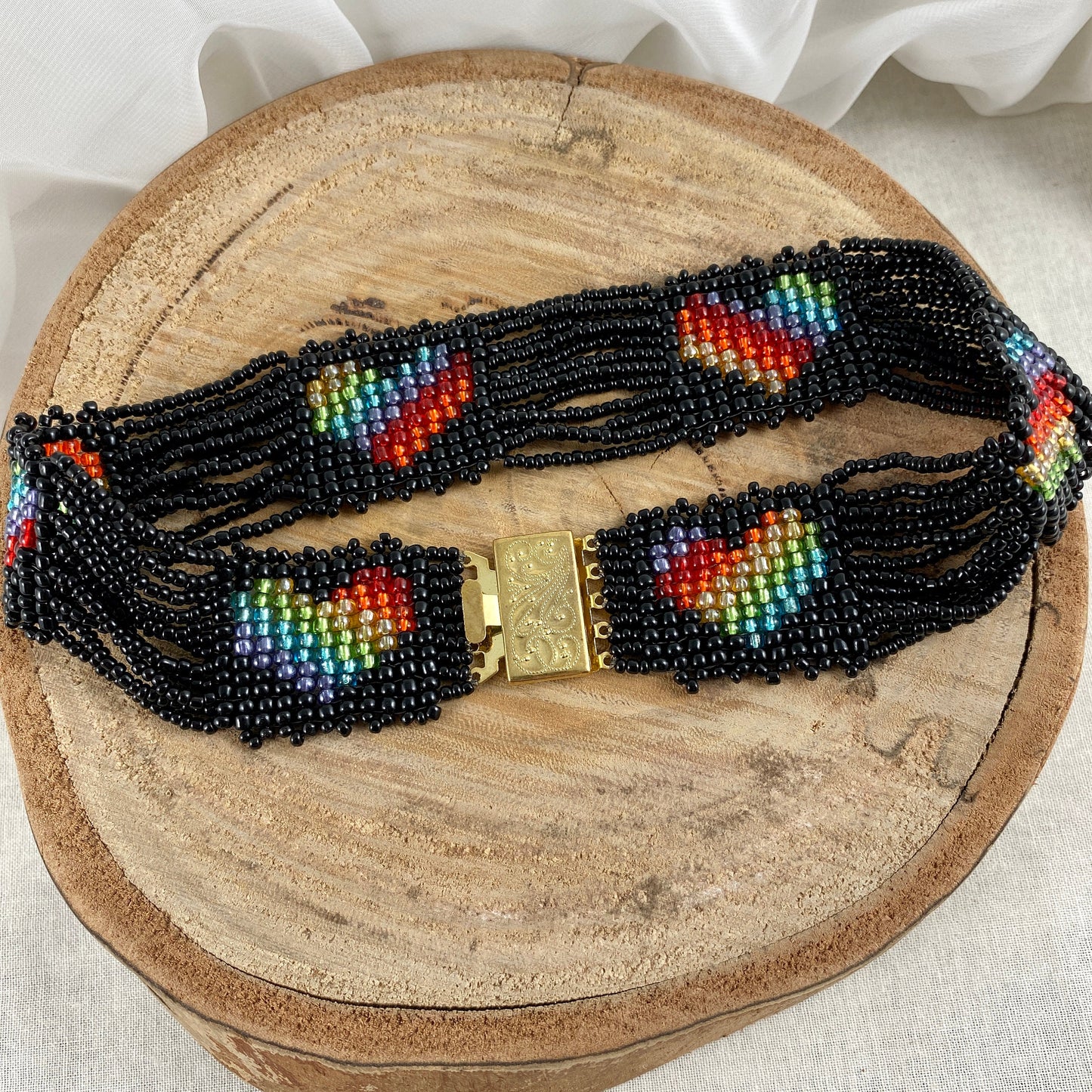 Black & Rainbow Heart Beaded Choker Necklace