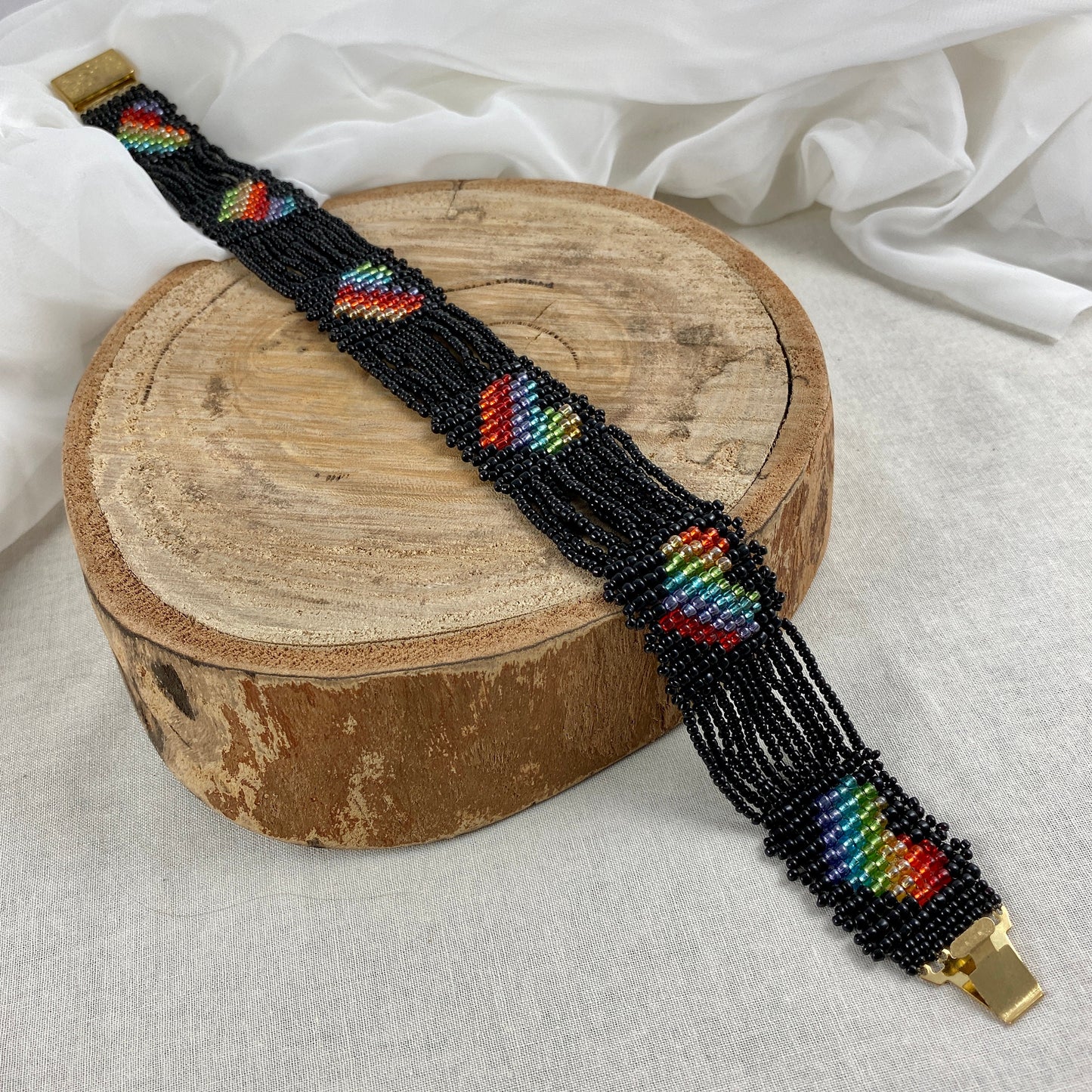 Black & Rainbow Heart Beaded Choker Necklace