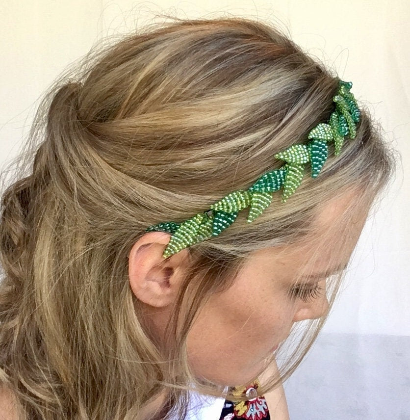 Green Vine Beaded Headband Hair Accessory