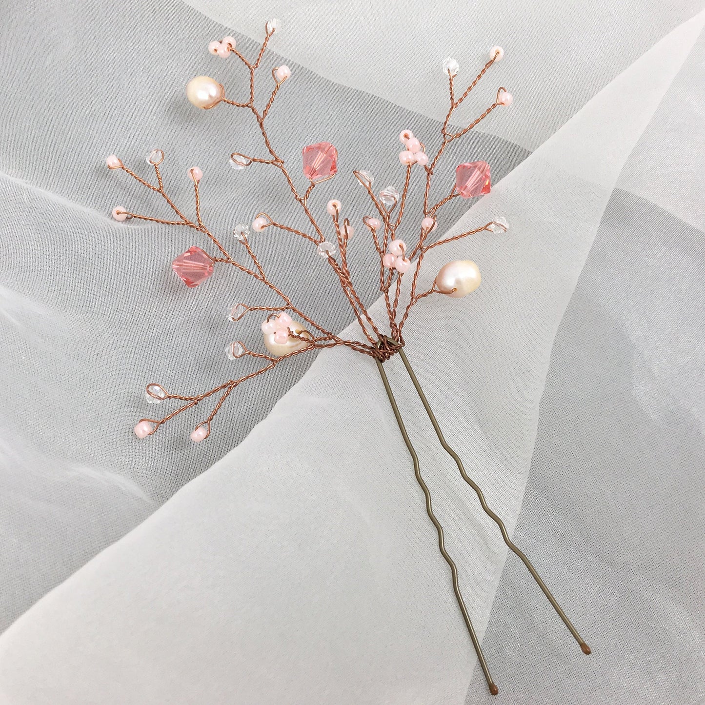 Pink Beaded Hair Accessories with pearls and crystals