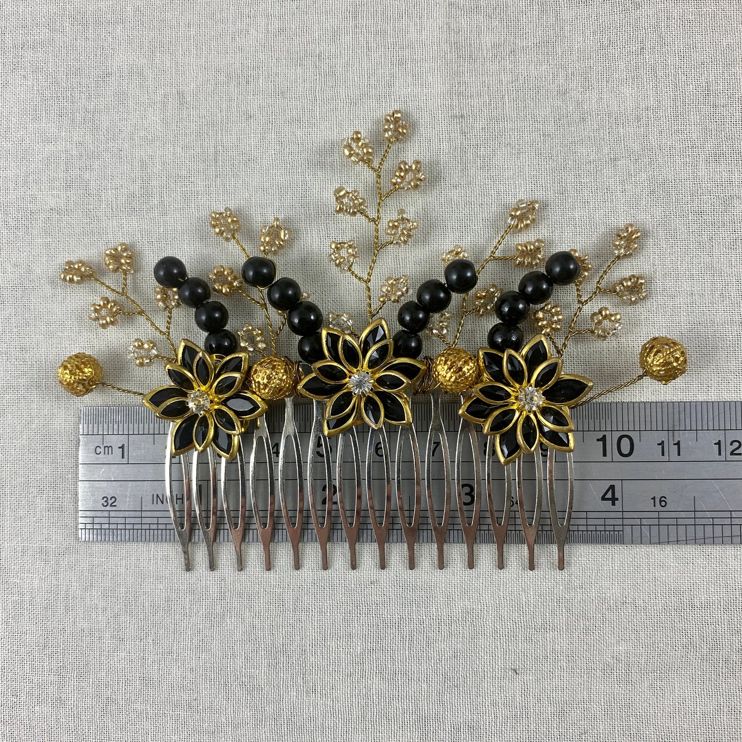 Black and Gold Beaded Hair Accessories - Wedding Set