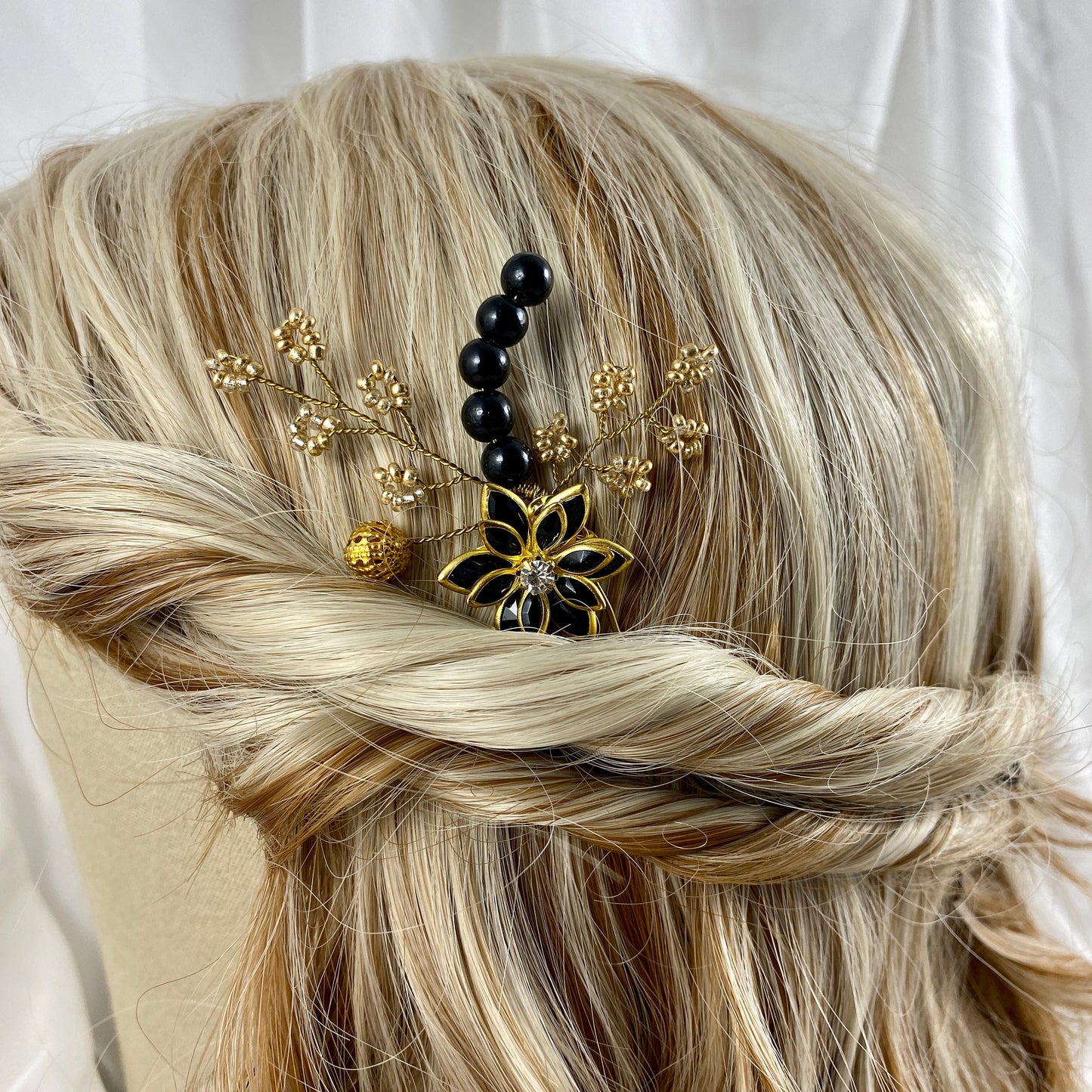 Black and Gold Beaded Hair Accessories - Wedding Set