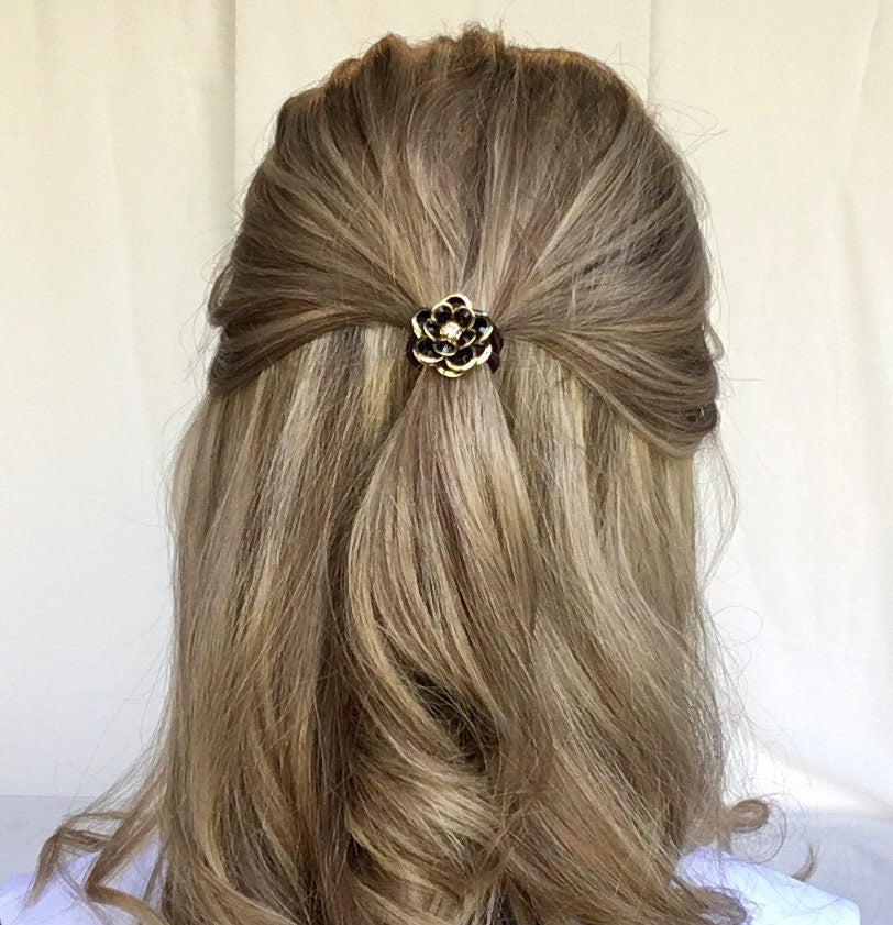 Black and Gold Beaded Hair Accessories - Wedding Set