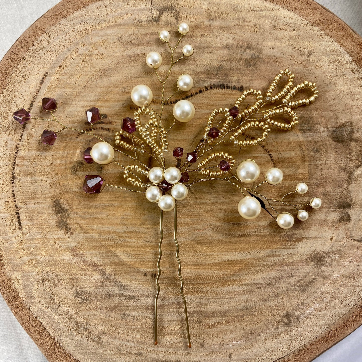 Gold, Blue & Purple Beaded Hair Pin Accessories