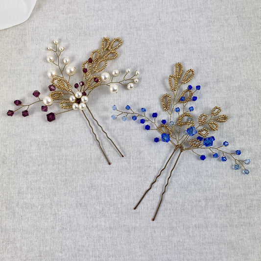 Gold, Blue & Purple Beaded Hair Pin Accessories