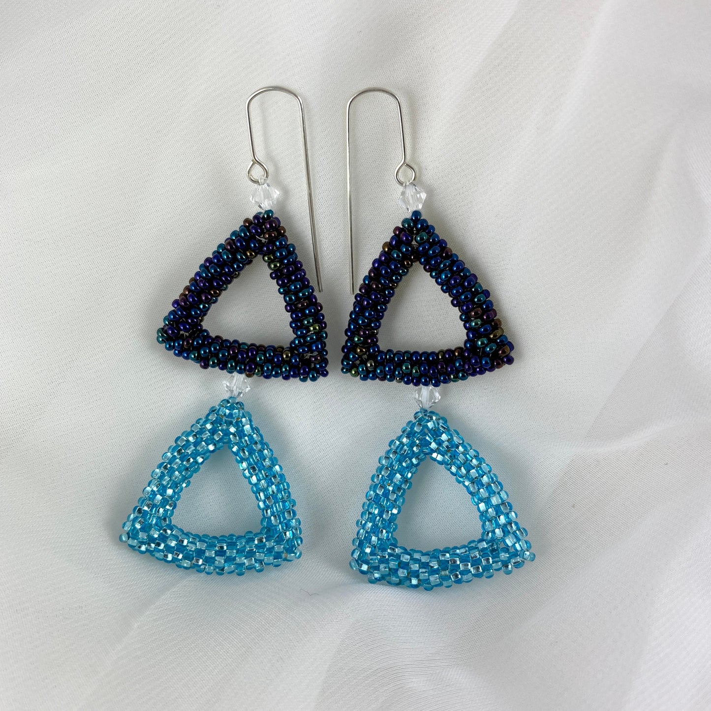 Blue Beaded Triangle Dangle Earrings