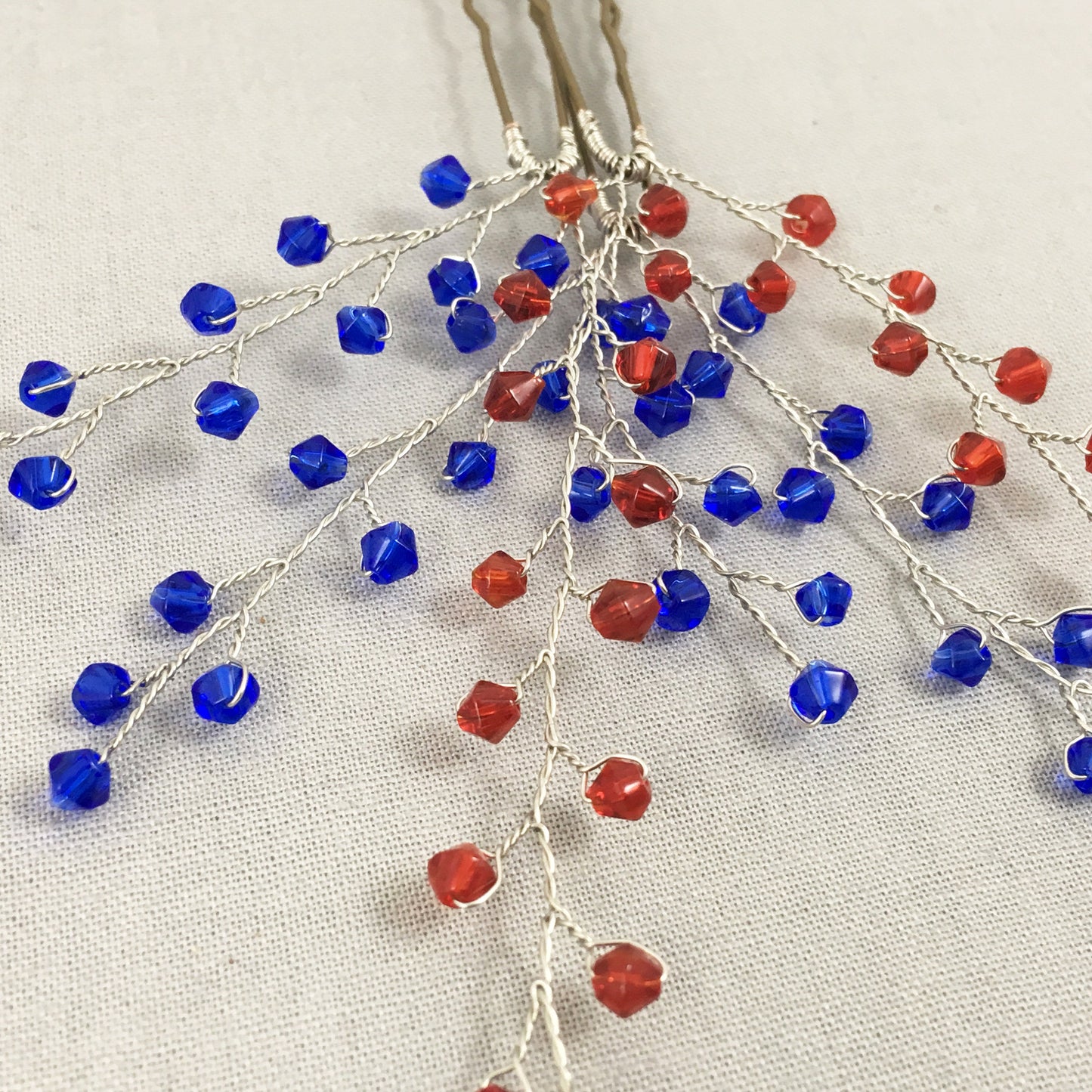 Blue and Red Crystal Hair Accessories