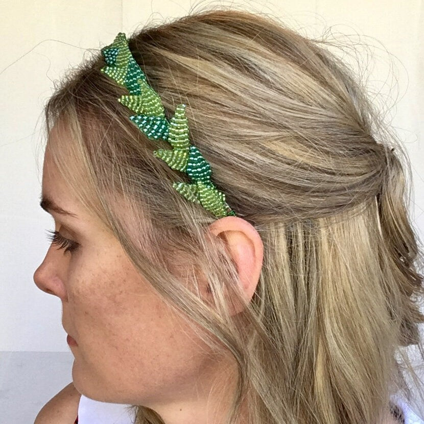 Green Vine Beaded Headband Hair Accessory