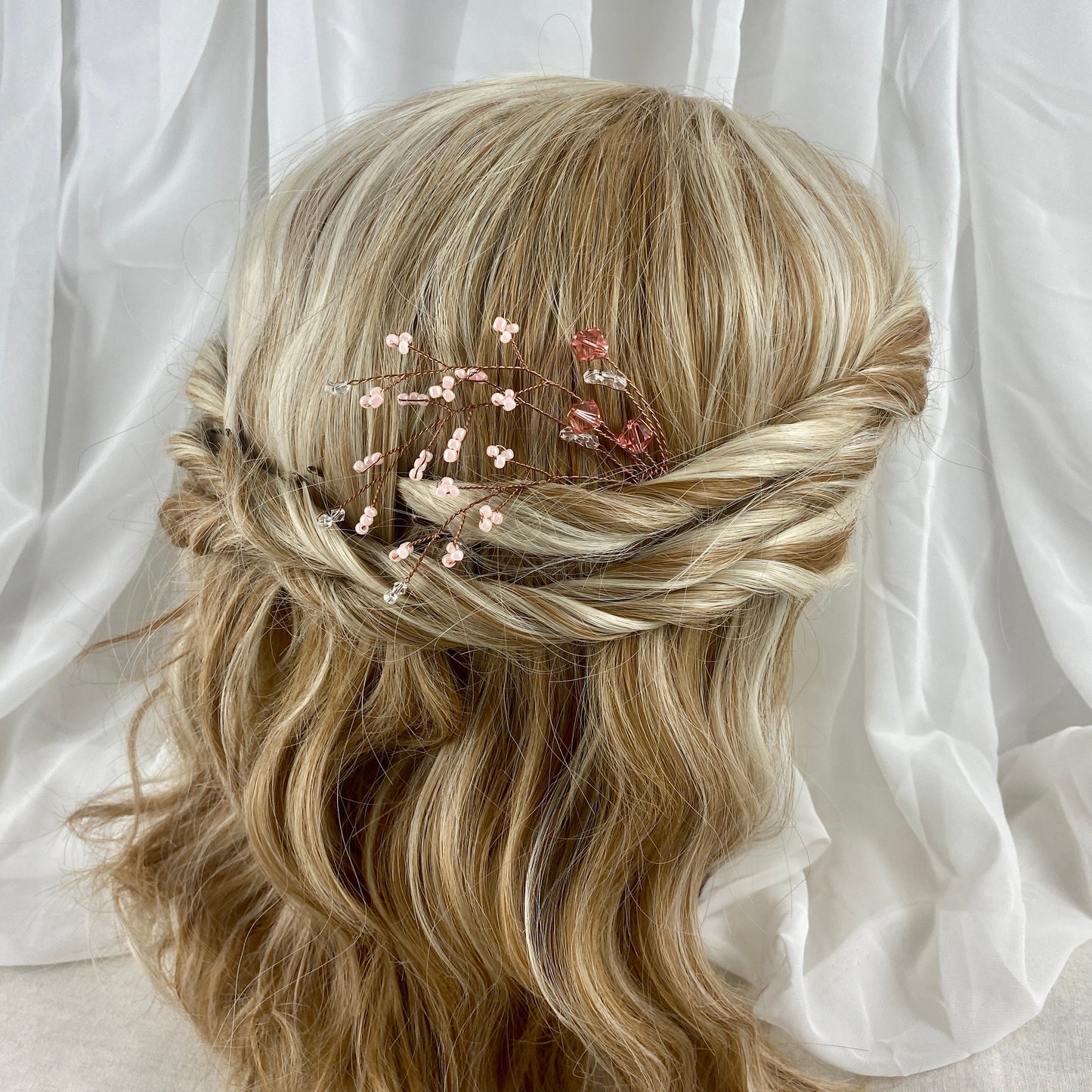 Pink Beaded Hair Accessories with pearls and crystals