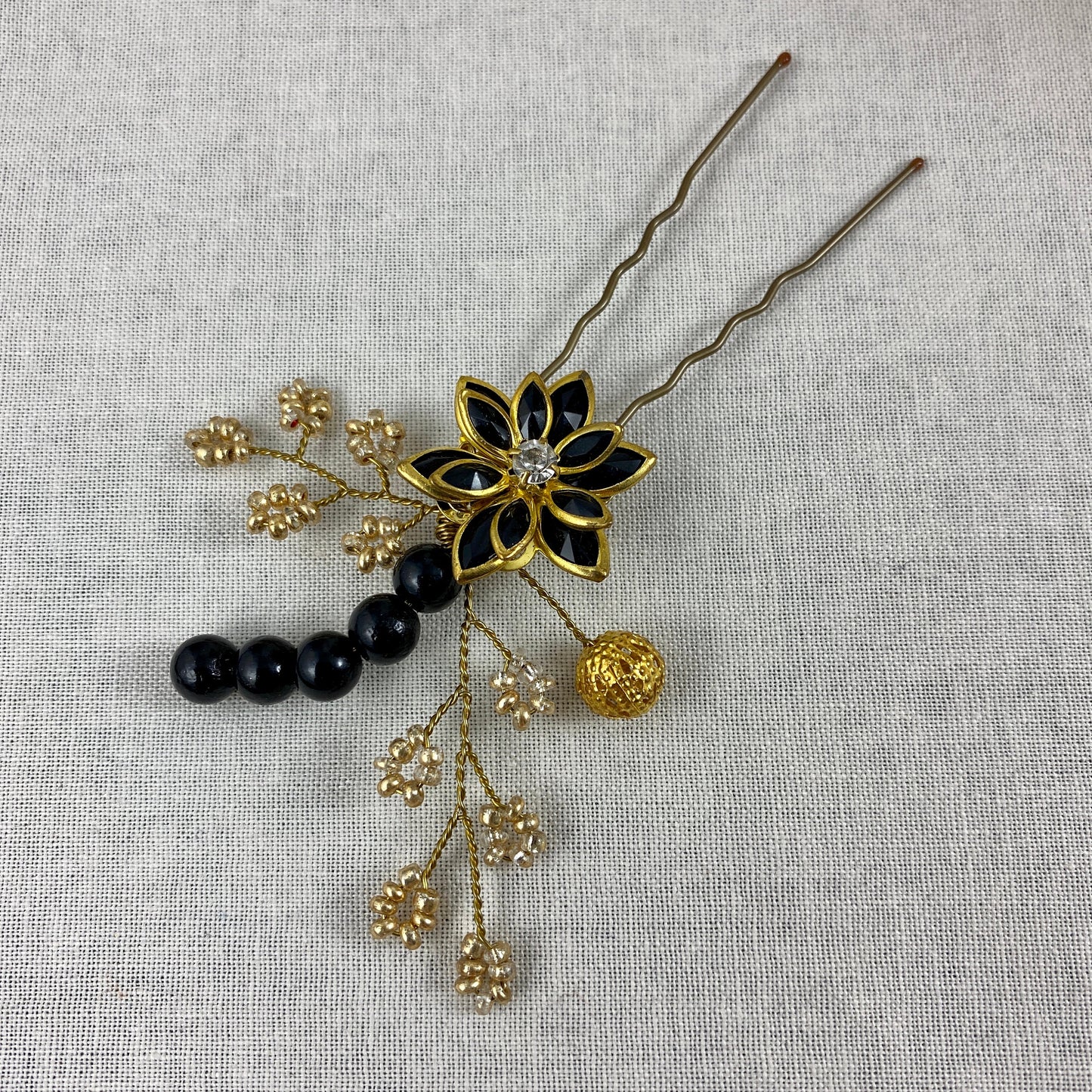 Black and Gold Beaded Hair Accessories - Wedding Set