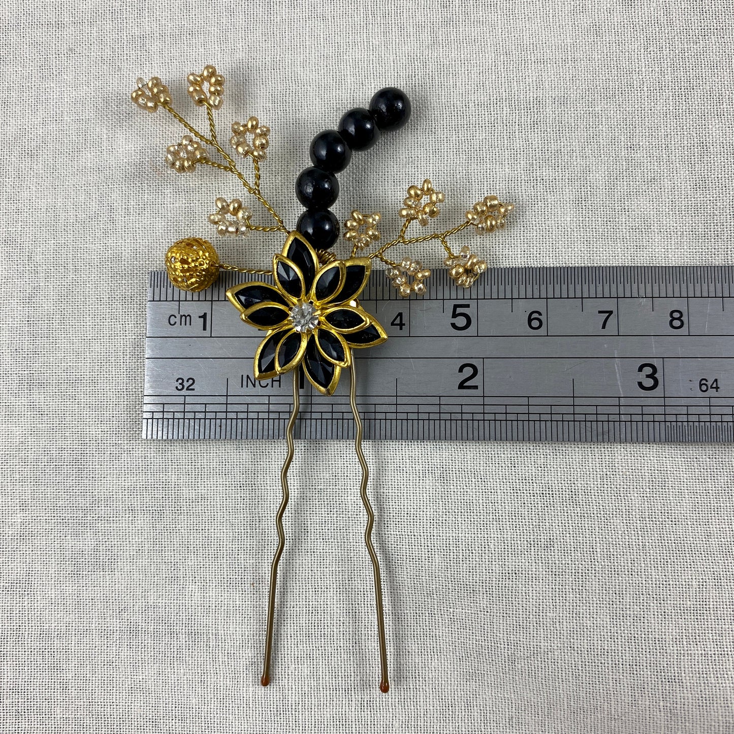 Black and Gold Beaded Hair Accessories - Wedding Set