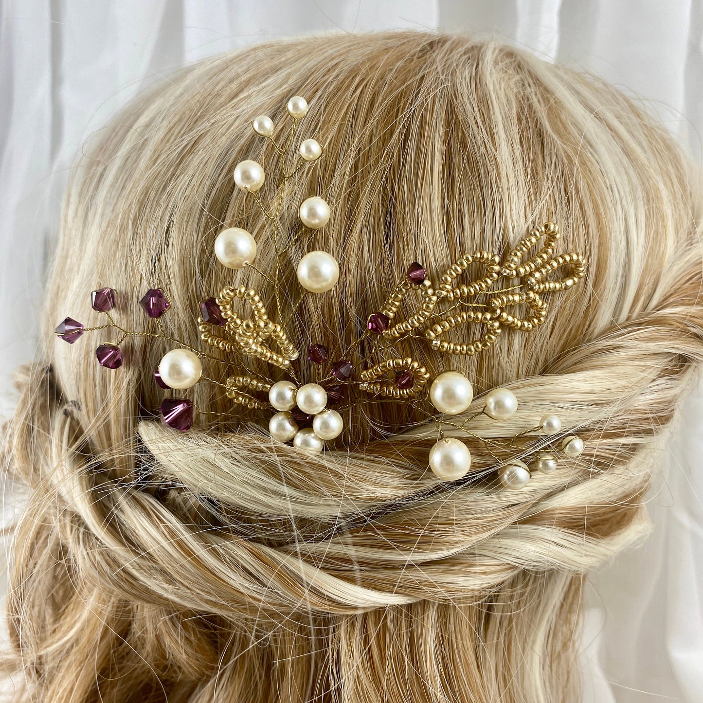 Gold, Blue & Purple Beaded Hair Pin Accessories