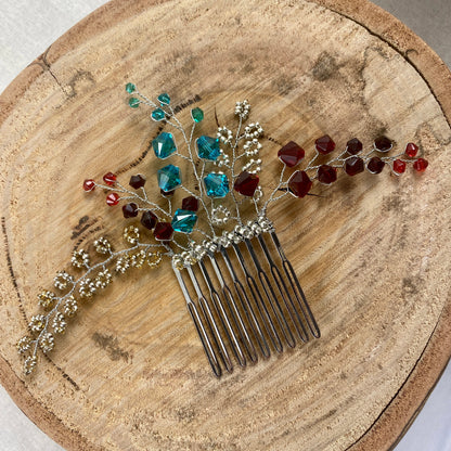 Crystal Beaded Hair Comb Accessory - black, pink, red, turquoise, purple, silver