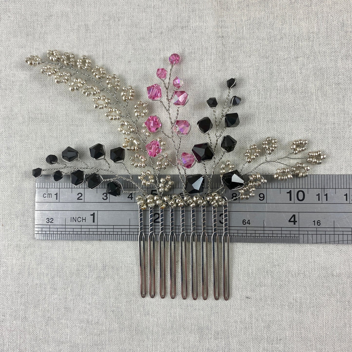 Crystal Beaded Hair Comb Accessory - black, pink, red, turquoise, purple, silver