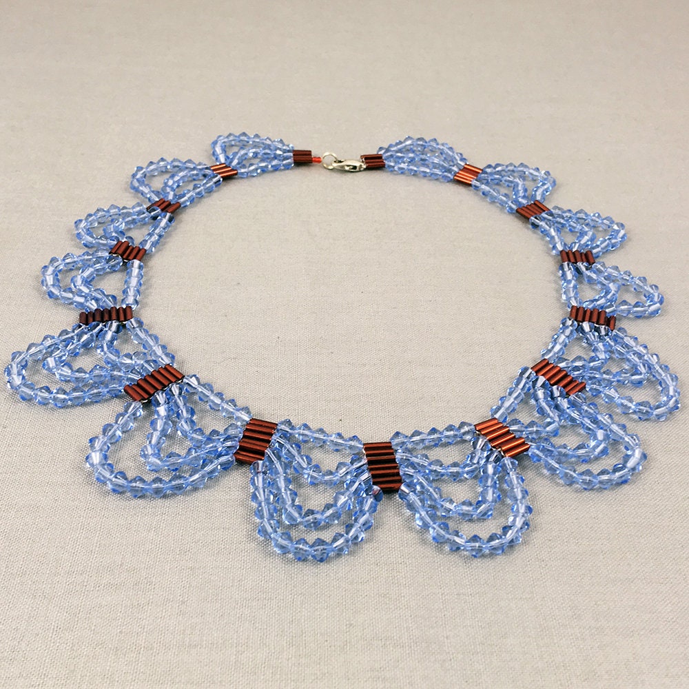 Blue Crystal Beaded Necklace with red beads