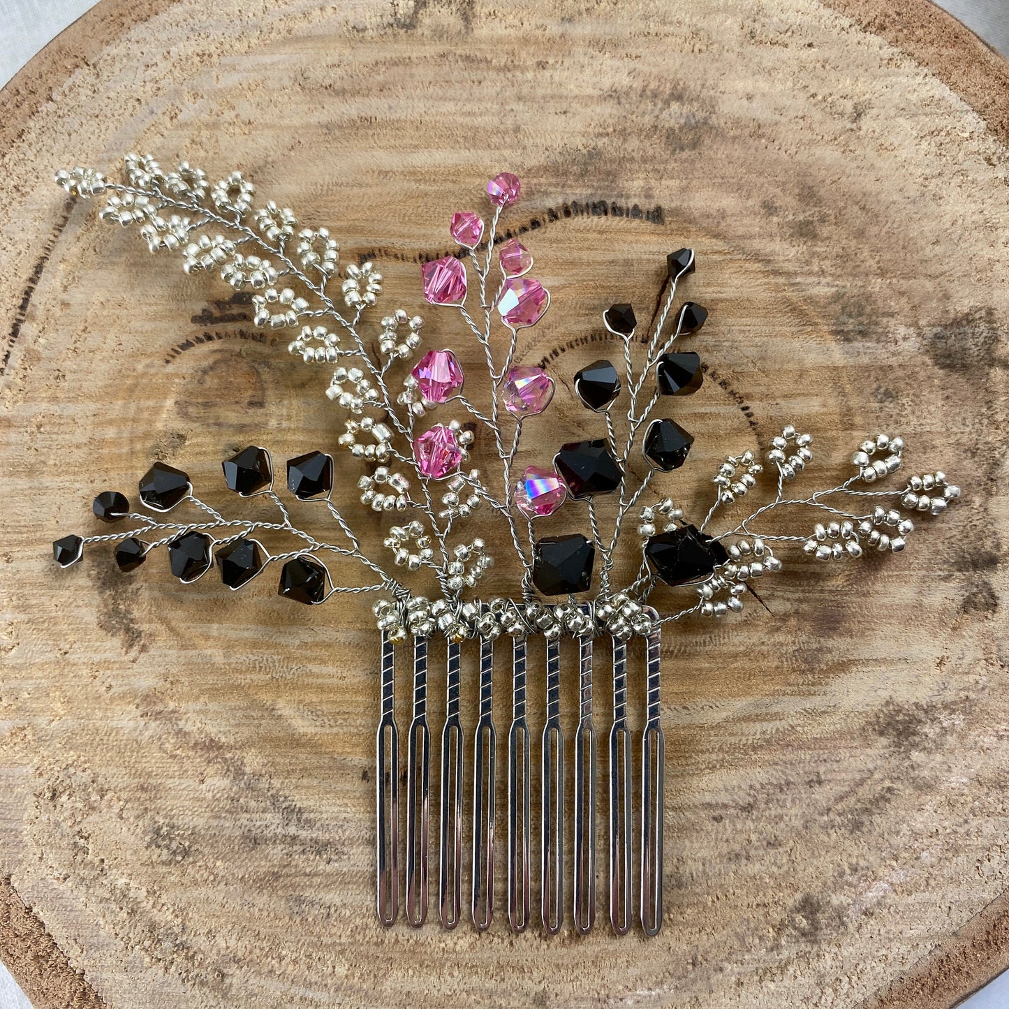 Crystal Beaded Hair Comb Accessory - black, pink, red, turquoise, purple, silver