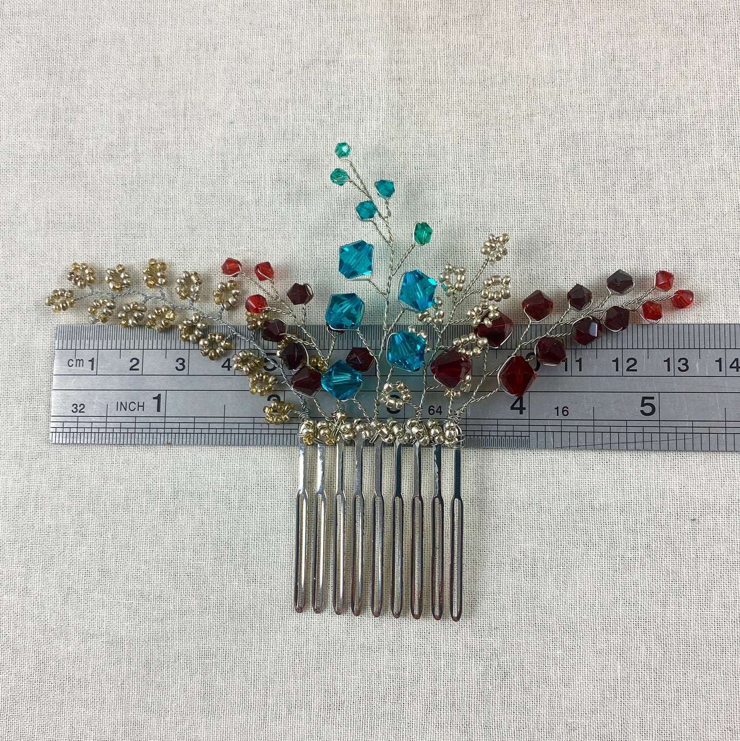 Crystal Beaded Hair Comb Accessory - black, pink, red, turquoise, purple, silver