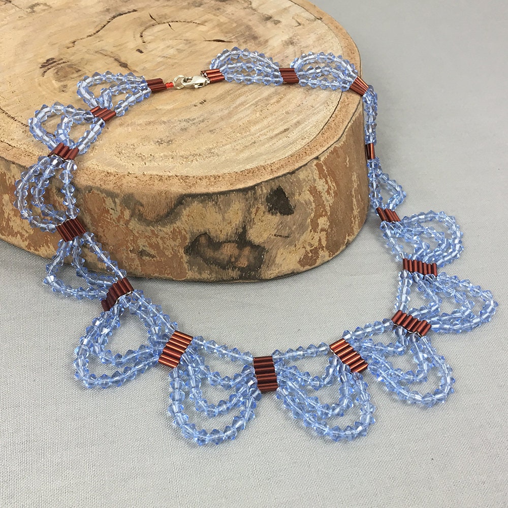 Blue Crystal Beaded Necklace with red beads