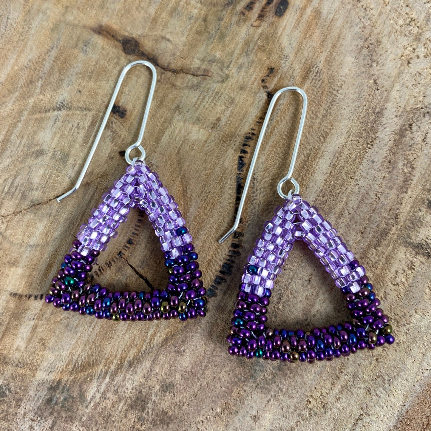 Beaded Triangle Dangle Earrings in Blue/Red or Purple