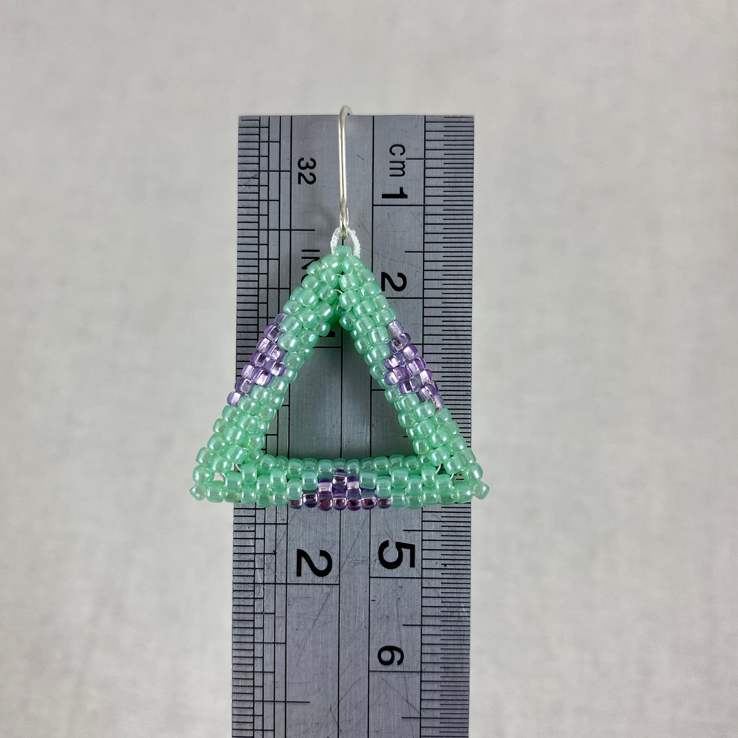 Beaded Triangle Dangle Earrings in Green/Purple or Grey/Yellow