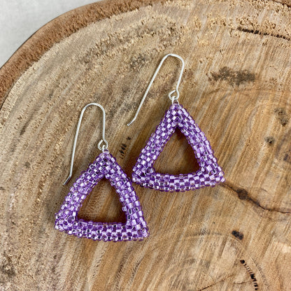 Beaded Triangle Dangle Earrings in Purple or Yellow