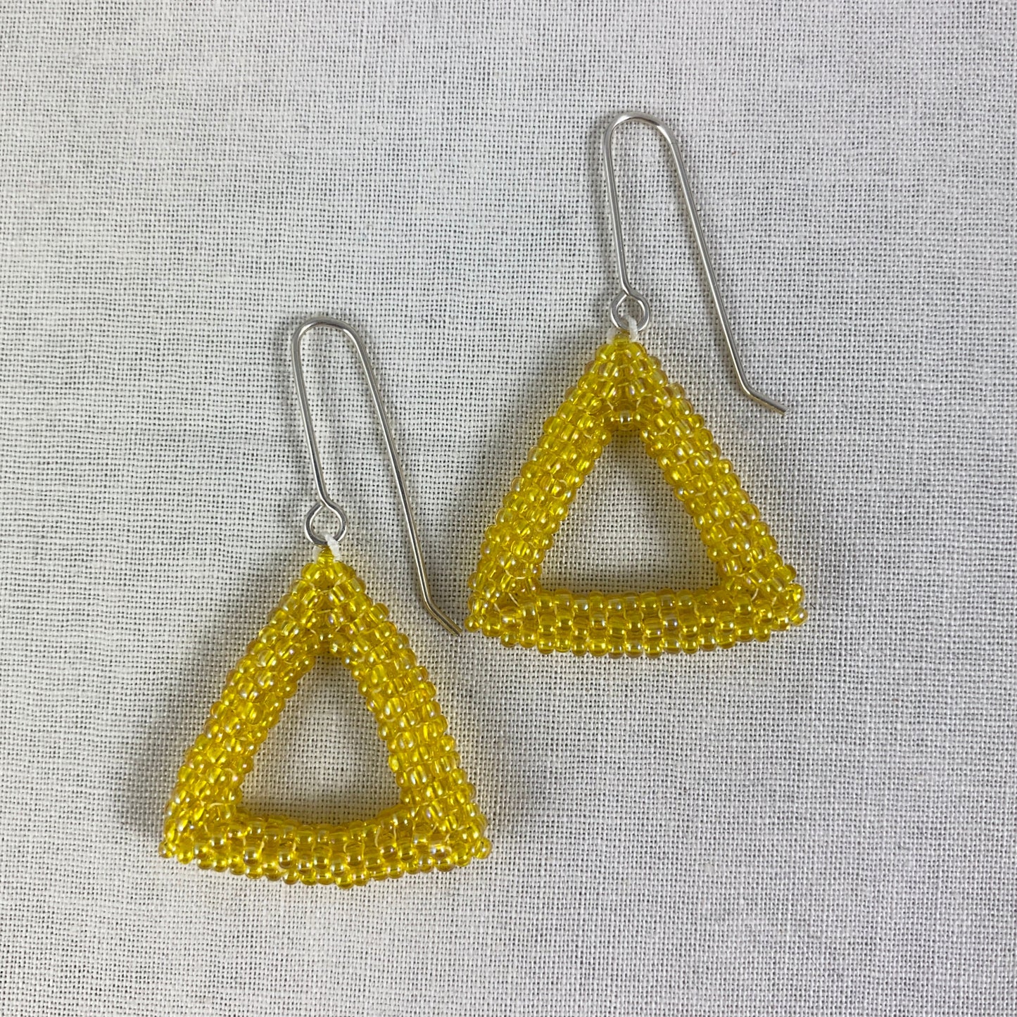 Beaded Triangle Dangle Earrings in Purple or Yellow