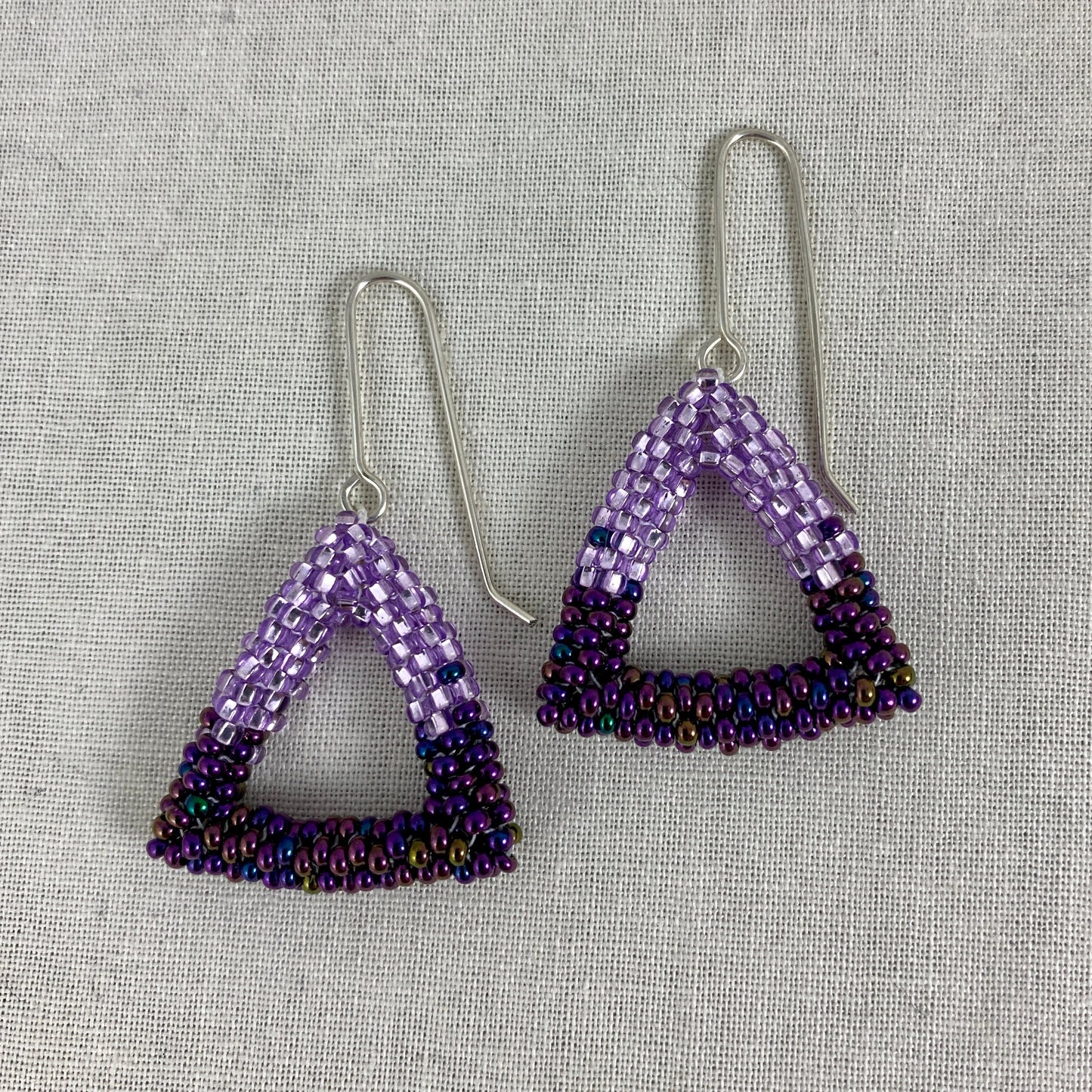 Beaded Triangle Dangle Earrings in Blue/Red or Purple