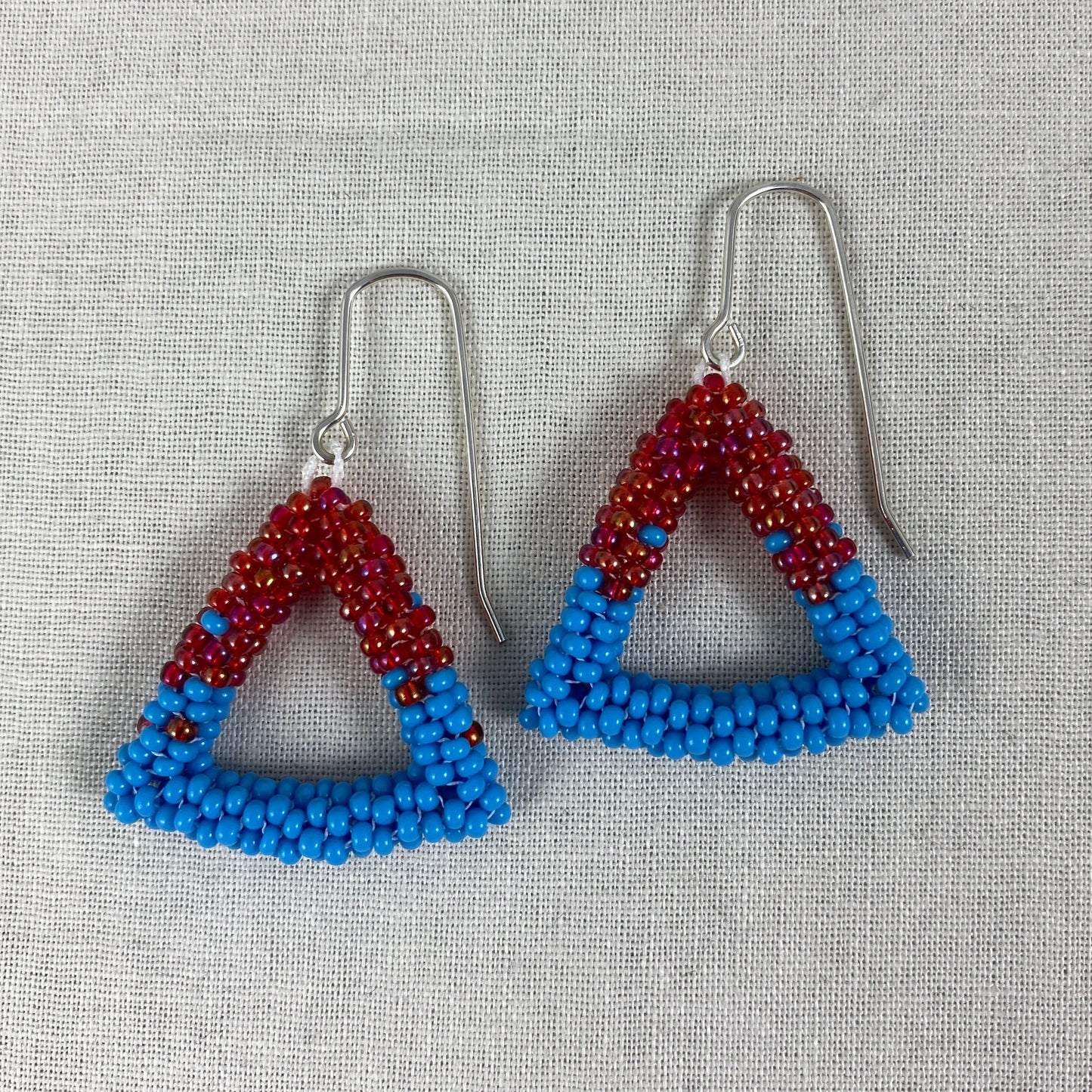 Beaded Triangle Dangle Earrings in Blue/Red or Purple