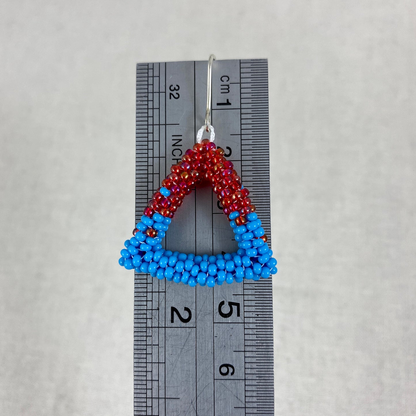 Beaded Triangle Dangle Earrings in Blue/Red or Purple