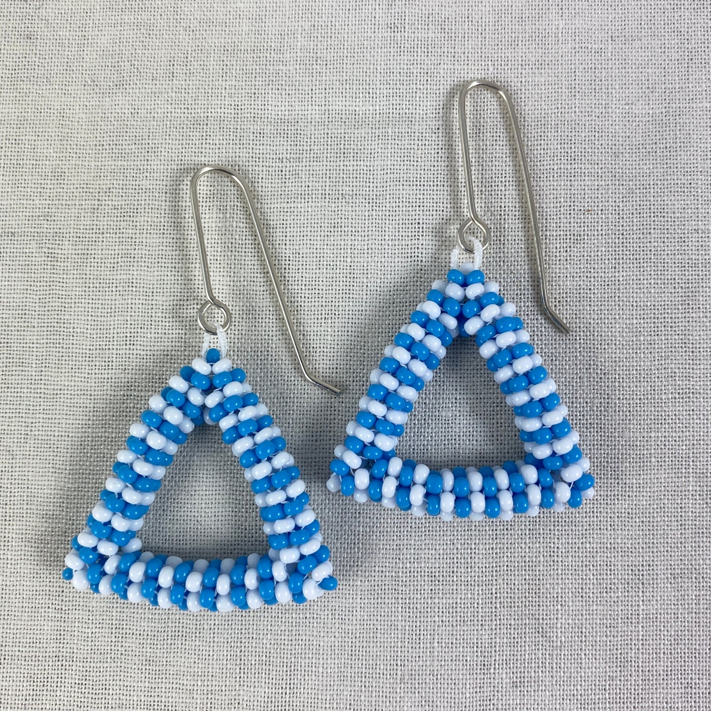 Striped Blue Beaded Triangle Dangle Earrings