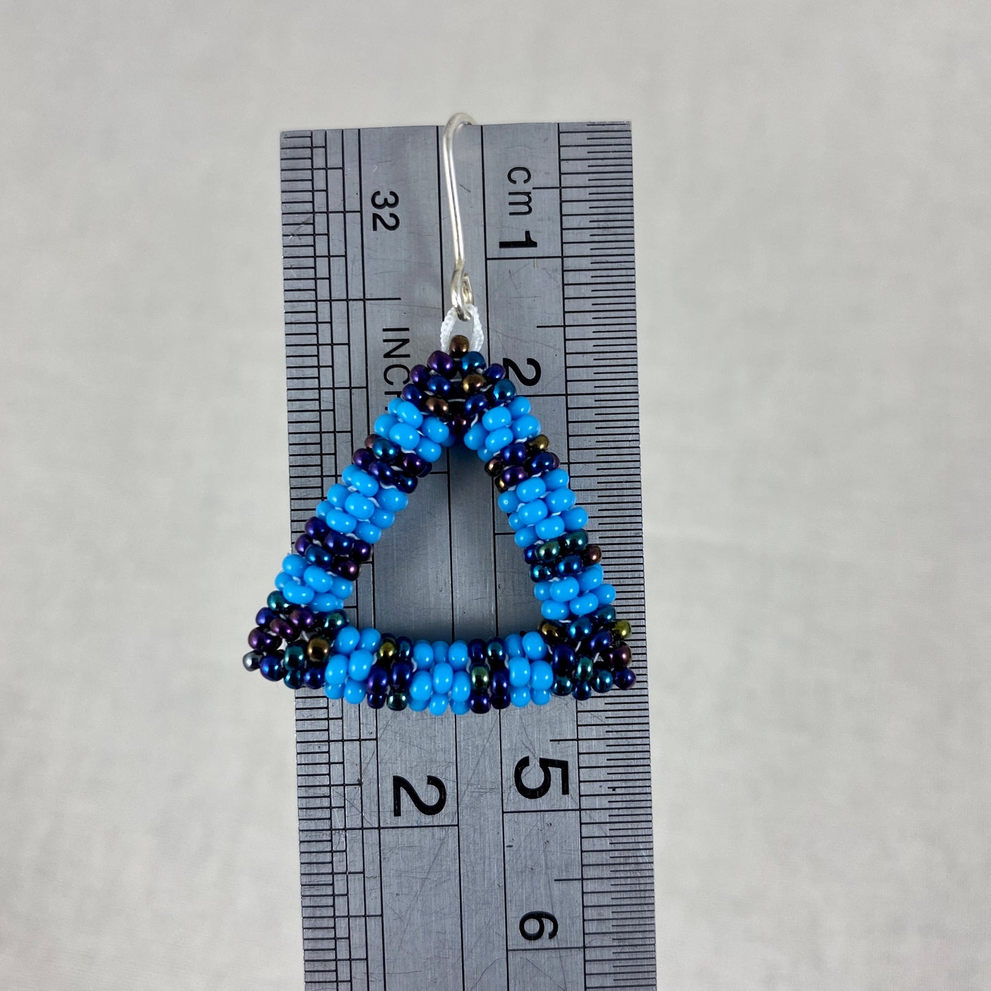 Striped Blue Beaded Triangle Dangle Earrings