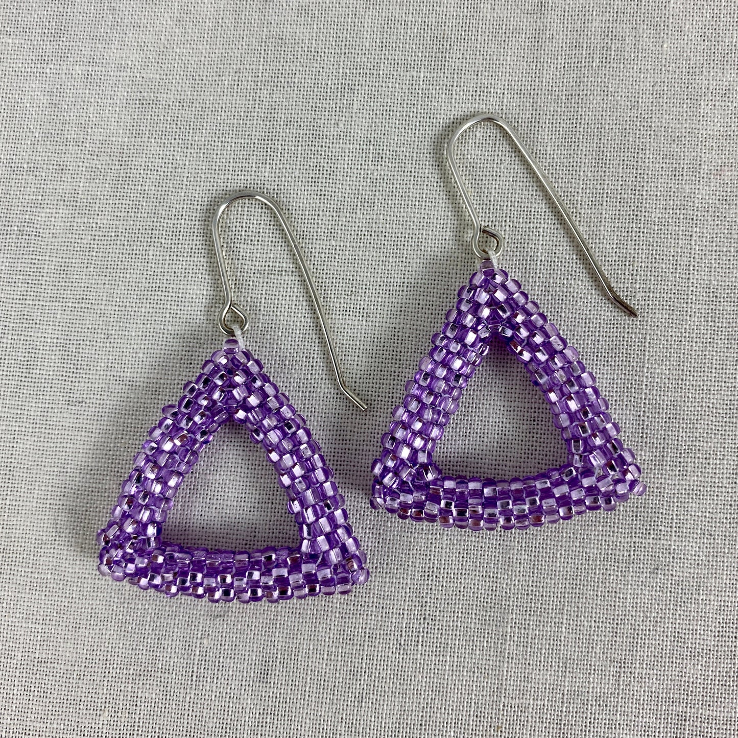 Beaded Triangle Dangle Earrings in Purple or Yellow