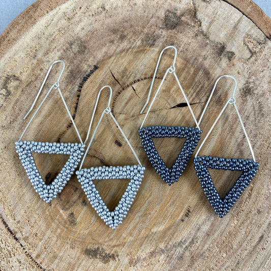 Silver Triangle Dangle Earrings